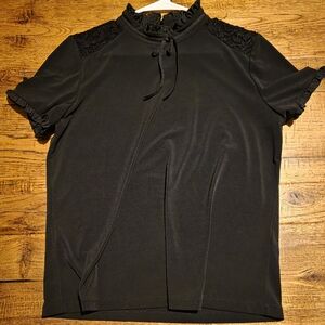 Karl Lagerfeld Black Ruffled Blouse sz M